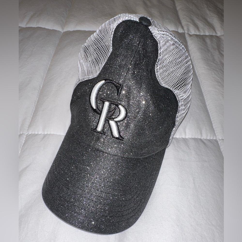 NWOT Official Colorado Rockies Black Glitter Sparkle Mesh SnapBack Baseball Hat
